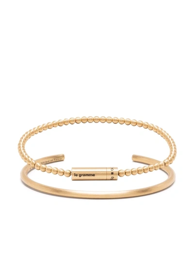 Le Gramme 18kt Brushed Yellow Gold Cuff And Beaded Bangle Set