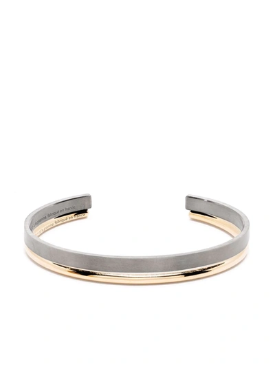 Le Gramme 18kt Polished Yellow Gold And Blackened Sterling Silver Ribbon Cuff Set In Silber