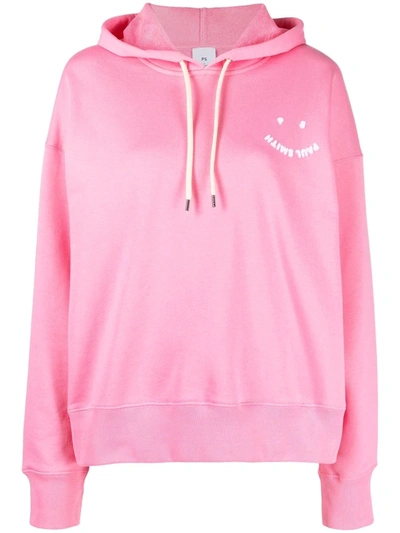 Ps By Paul Smith Ps Paul Smith Smiley Logo Drawstring Hoodie In Rosa