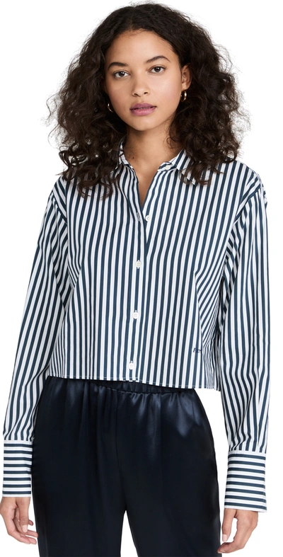 Frame The Cutoff Vertical-stripe Cropped Shirt In Blue