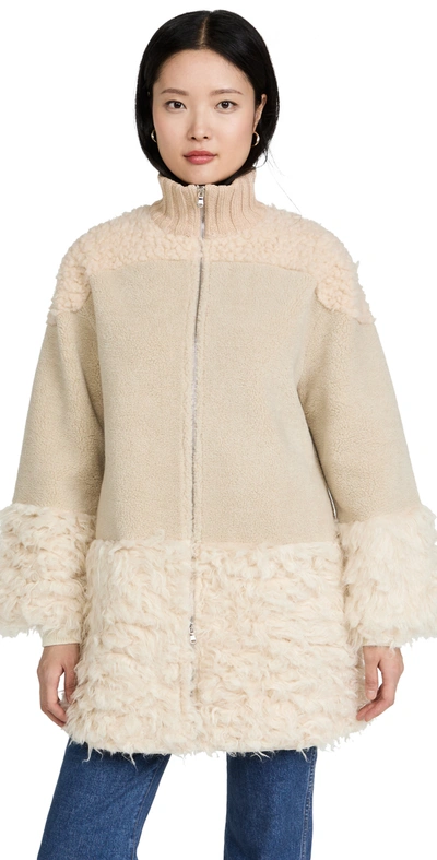 Something Navy Faux Shearling Coat In Ivory