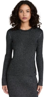 Tory Burch Metallic Stripe Ribbed Merino Wool Sweater In Black