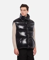 Khrisjoy Shiny Quilted High Collar Padded Sleeveless Jacket In Black