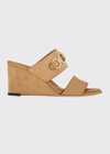 Ferragamo Chaim Suede & Leather Gancini Wedge Sandals In Cashew