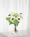 Ndi Faux Anemone Snowball Floral Arrangement In Metal Planter