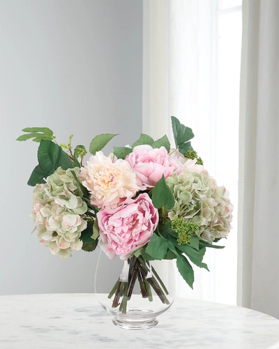 Ndi Faux Peony And Hydrangea Arrangement In Glass Planter