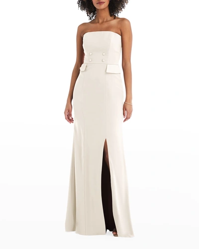 After Six Strapless Tuxedo Gown W/ Front Slit In White