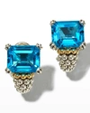 Lagos 18k Yellow Gold & Sterling Silver Glacier Blue Topaz Caviar Beaded Large Half Hoop Earrings In Blue Topaz