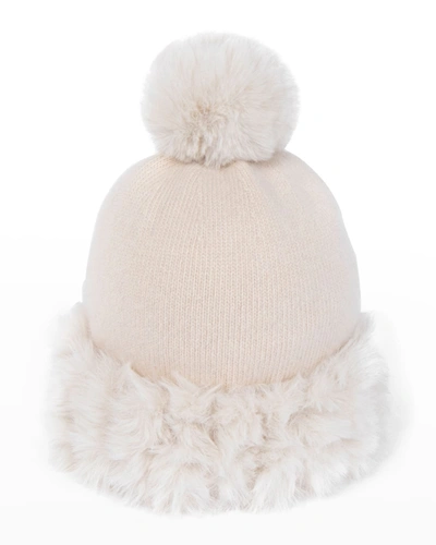 Pia Rossini Bailey Knit Beanie W/ Faux Fur-trim In Almond
