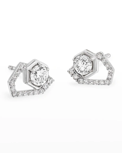 A. Link 18k White Gold 2 Luminous Diamond And Pave Diamond Earrings