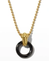 Lagos Meridian 18k Yellow Gold Black Caviar Ceramic 9mm Circle Pendant Necklace, 18