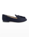 Italeau Trino Suede Loafers W/ Tassels In Dark Blue