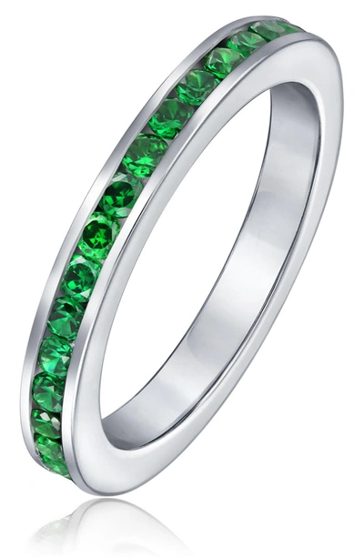 Bling Jewelry Sterling Silver London Blue Cz Eternity Band Ring In Dark Green
