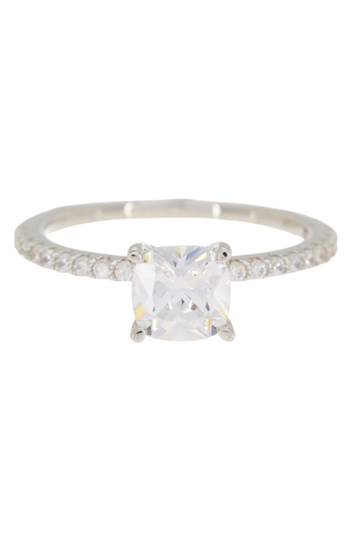 Suzy Levian Sterling Silver Cushion Cz Silver Bridal Ring In White