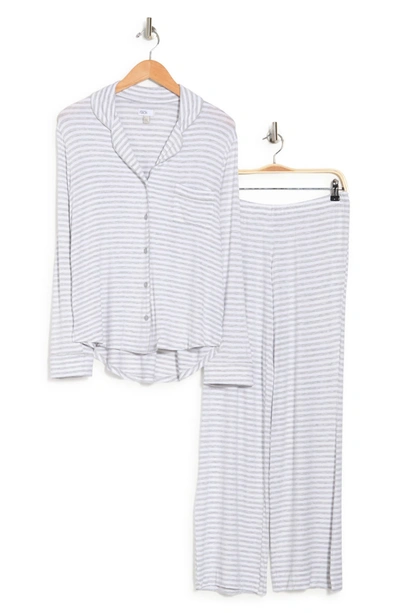 Nordstrom Rack Tranquility Long Sleeve Shirt & Pants Two-piece Pajama Set In Grey Pearl Heather Even Stripe