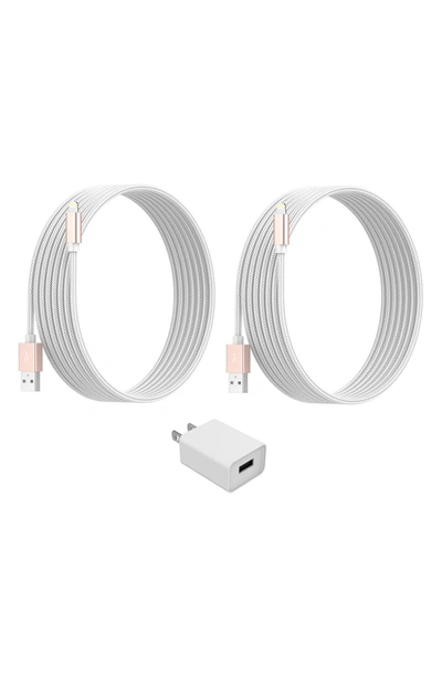 Posh Tech Lightning Usb Charge Cord & Adaptor Cube 3-piece Set In White