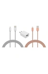 Posh Tech Lightning Usb Charge Cord & Adaptor Cube 3-piece Set In Silver/ Rose Gold/ White