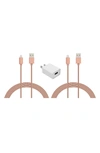 Posh Tech Lightning Usb Charge Cord & Adaptor Cube 3-piece Set In Rose Gold/ White