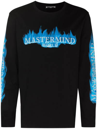 Mastermind Japan Flame Logo-print Long-sleeve T-shirt In Schwarz