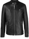 Philipp Plein Black Basic Leather Moto Jacket In Black