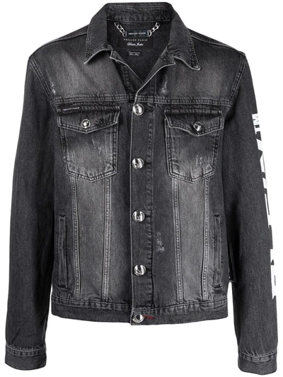 Philipp Plein Logo Denim Jacket In Grau