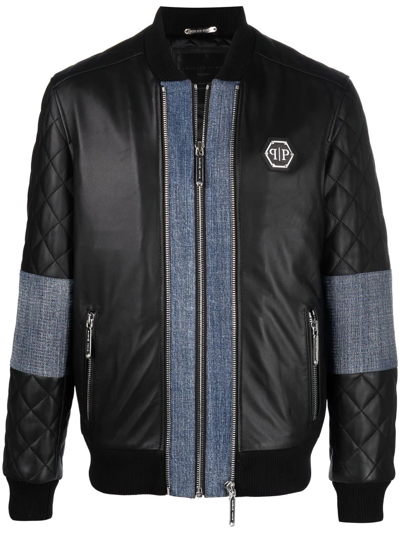 Philipp Plein Logo Bomber Jacket In Schwarz