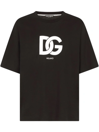 Dolce & Gabbana Cotton T-shirt With Dg Logo Print In Black