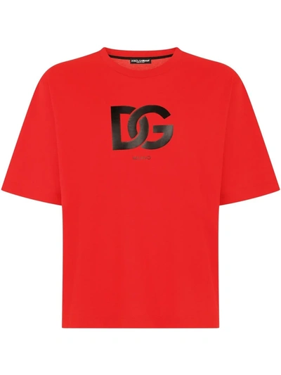 Dolce & Gabbana Cotton T-shirt With Dg Logo Print In Red