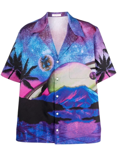 Valentino Short-sleeve Water Sky Printed Shirt In Multi-colored