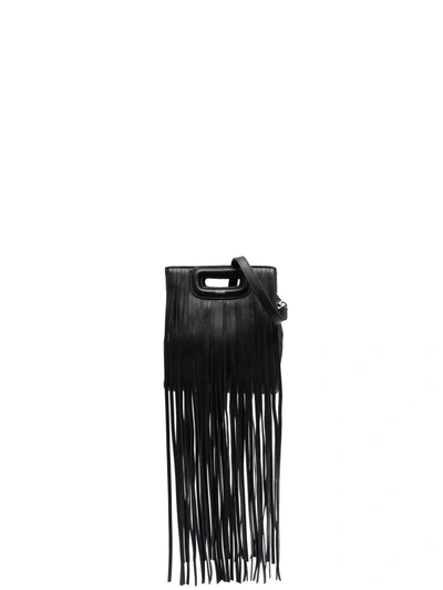 Maje Leather M Bag With Fringing In Black