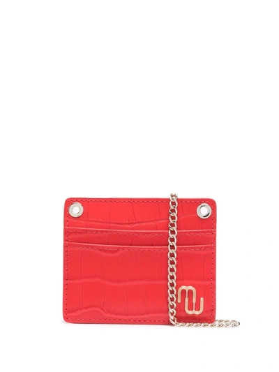Maje Logo-plaque Crocodile-embossed Leather Cardholder In Rot