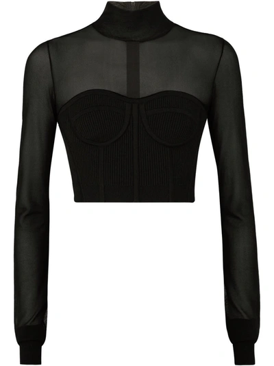 Dolce & Gabbana Sheer-panel Knitted Top In Schwarz