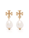 TORY BURCH LOGO PEARL DROP EARRINGS