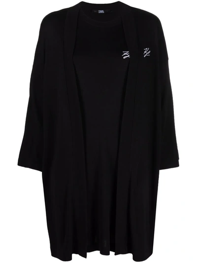 Karl Lagerfeld Embroidered-logo Cardigan And Dress Set In Black