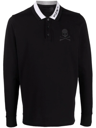Philipp Plein Logo Skull Print Polo Shirt In Black