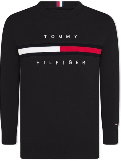 Tommy Hilfiger Junior Teen Embroidered-logo Knit Jumper In 黑色