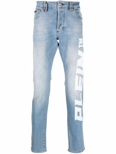Philipp Plein Logo-print Straight-leg Jeans In 蓝色