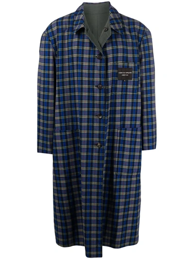 Pre-owned Comme Des Garçons 1990s Plaid Check Reversible Coat In 蓝色