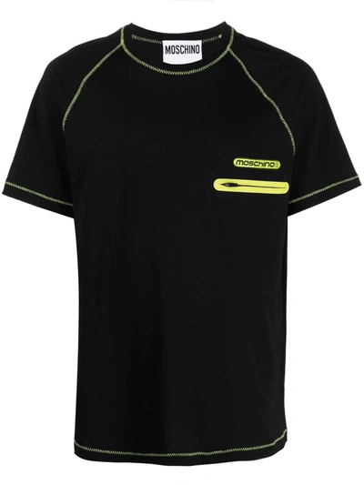 Moschino Logo Patch Zip-pocket T-shirt In Black