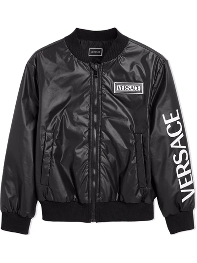 Versace Logo-print Bomber Jacket In 黑色