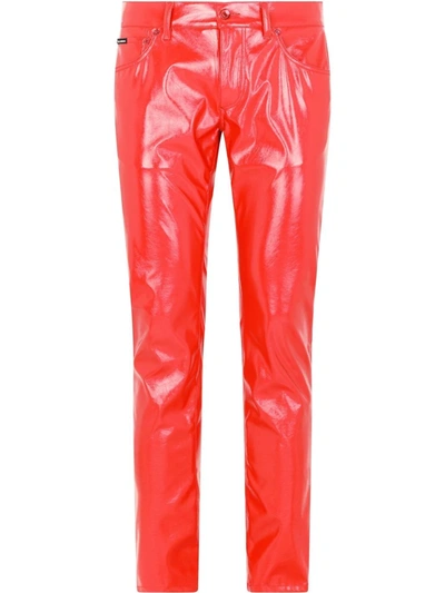 Dolce & Gabbana Straight-leg Leather-look Trousers In Red