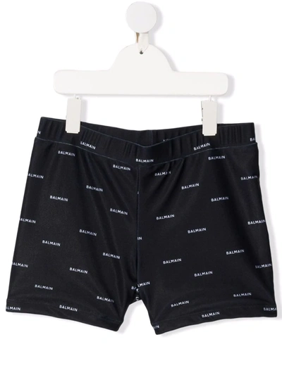 Balmain Teen Logo Print Swimming Trunks In 黑色