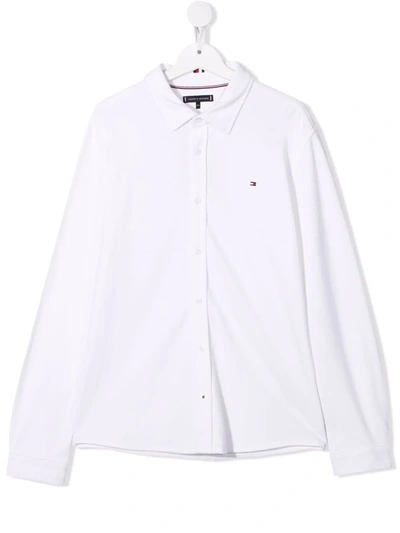 Tommy Hilfiger Junior Teen Embroidered-logo Cotton Shirt In 白色