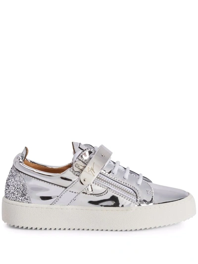 Giuseppe Zanotti Coby Touch-strap Leather Sneakers In Silver