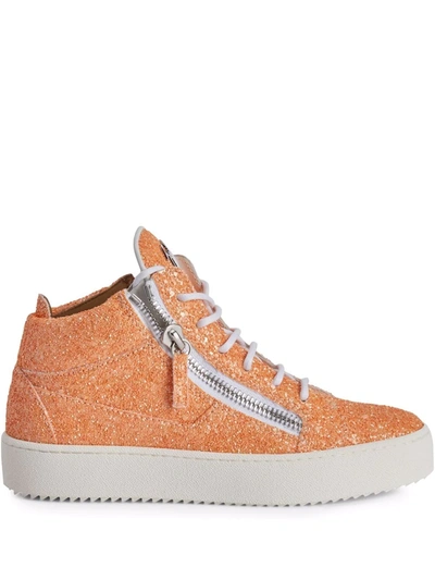 Giuseppe Zanotti Kriss Glitter High-top Sneakers In Orange