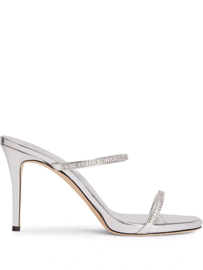 Giuseppe Zanotti Crystal-embellished Metallic Patent-leather Mules In Silver