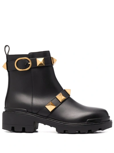 Valentino Garavani Roman Stud Combat Boots In Black