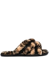 Ugg Scuffita Panther Print Dyed Sheepskin Slippers In Brown