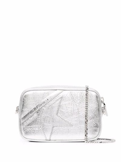 Golden Goose Mini Star Bag In Silver Laminated Leather With Tone-on-tone Star In Blue