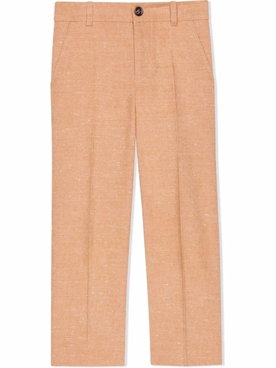 Gucci Kids' Embroidered Gg Straight Trousers In Neutrals